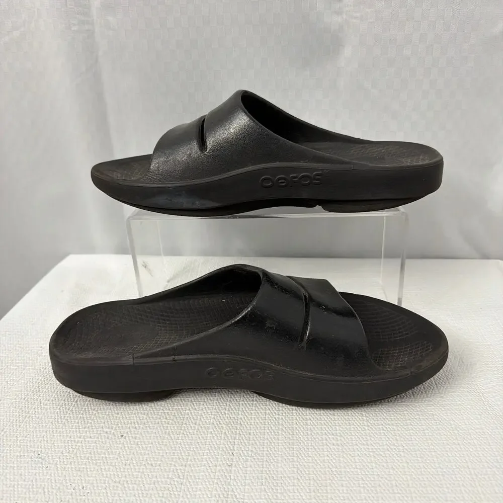 OOFOS OOahh Slides Mens Size 8 Black Recovery Slip On Sandals Comfort